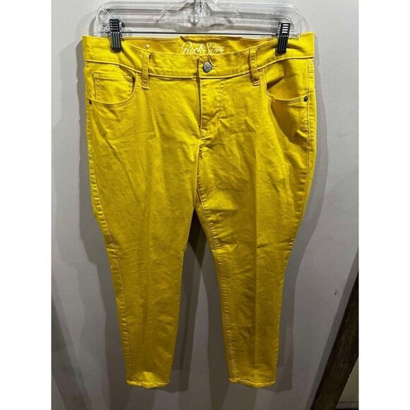 Old Navy Jeans Women's Size 14 Yellow Rockstar Straight Mid Rise Denim - Picture 1 of 8